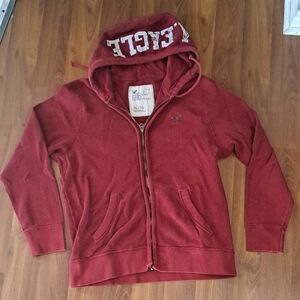 American Eagle Outfitters Red Men's Zip-Up Hoodie Sweatshirt